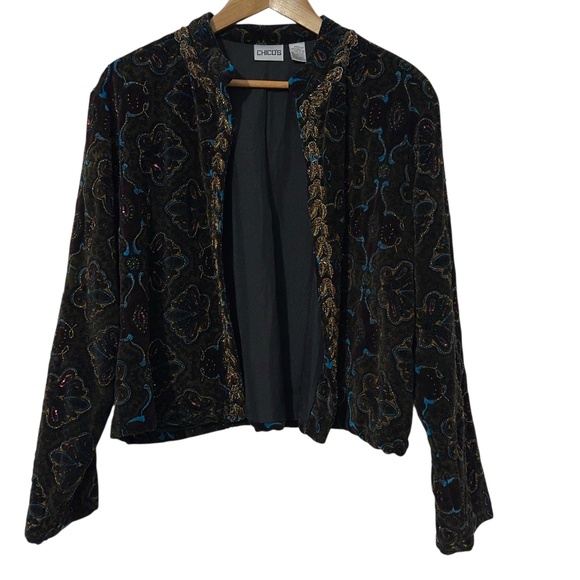 Chicos Womens Velvet Jacket Size 2 (M) with Beaded Trim Evening Dinner - Picture 5 of 5